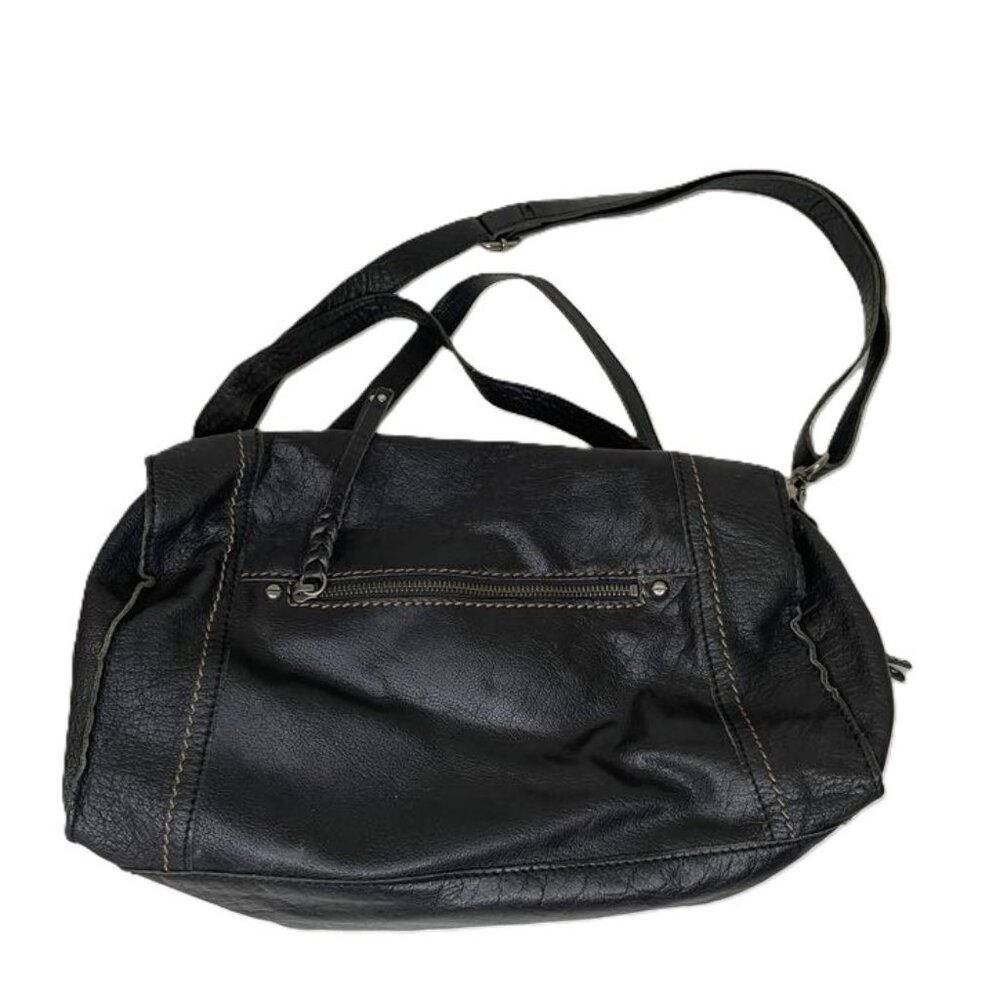 The Sak Hand Slouchy Leather Purse Tote Black Double Handle Shoulder Bag Zip Top